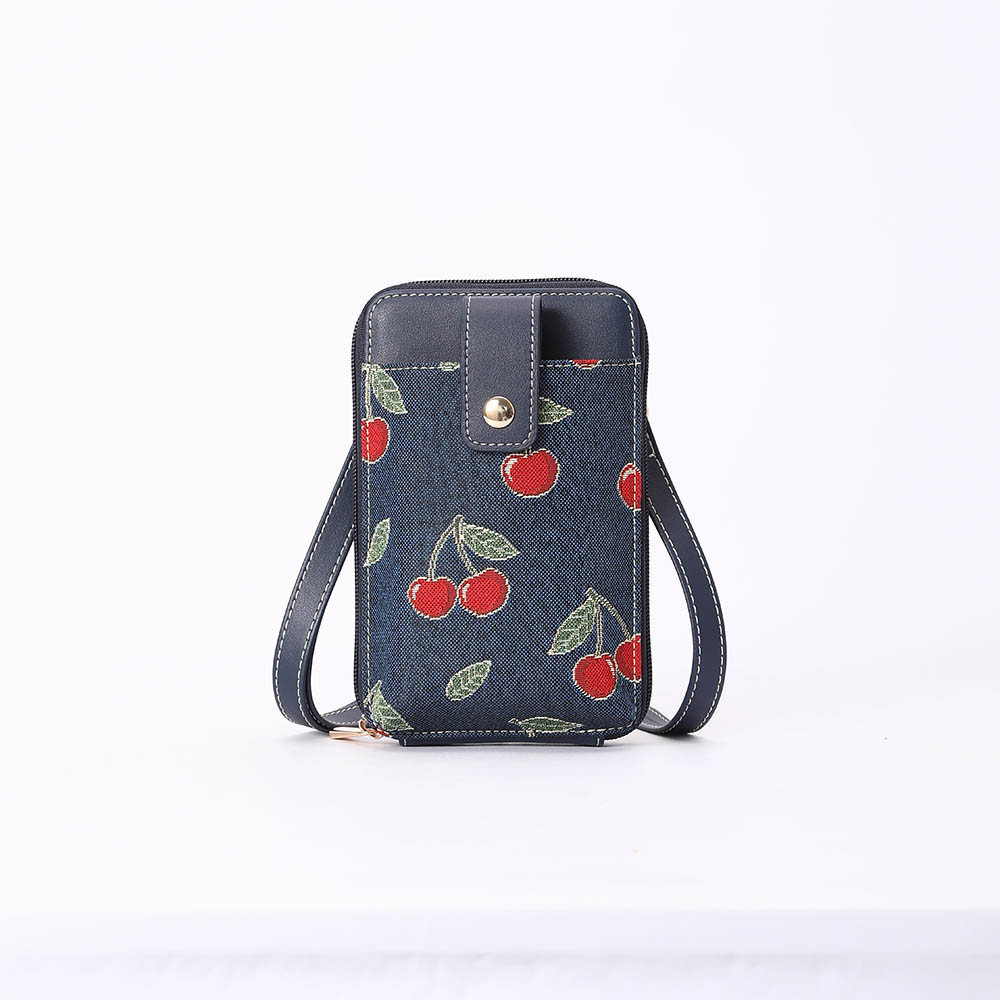 Cherry Smart Phone Bag on Blue Backdrop