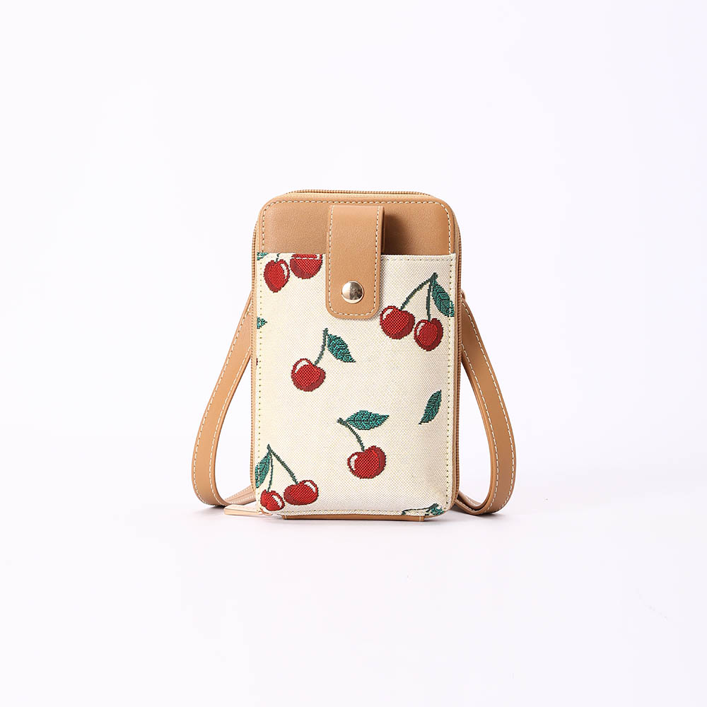Cherry Smart Phone Bag on Cream Backdrop